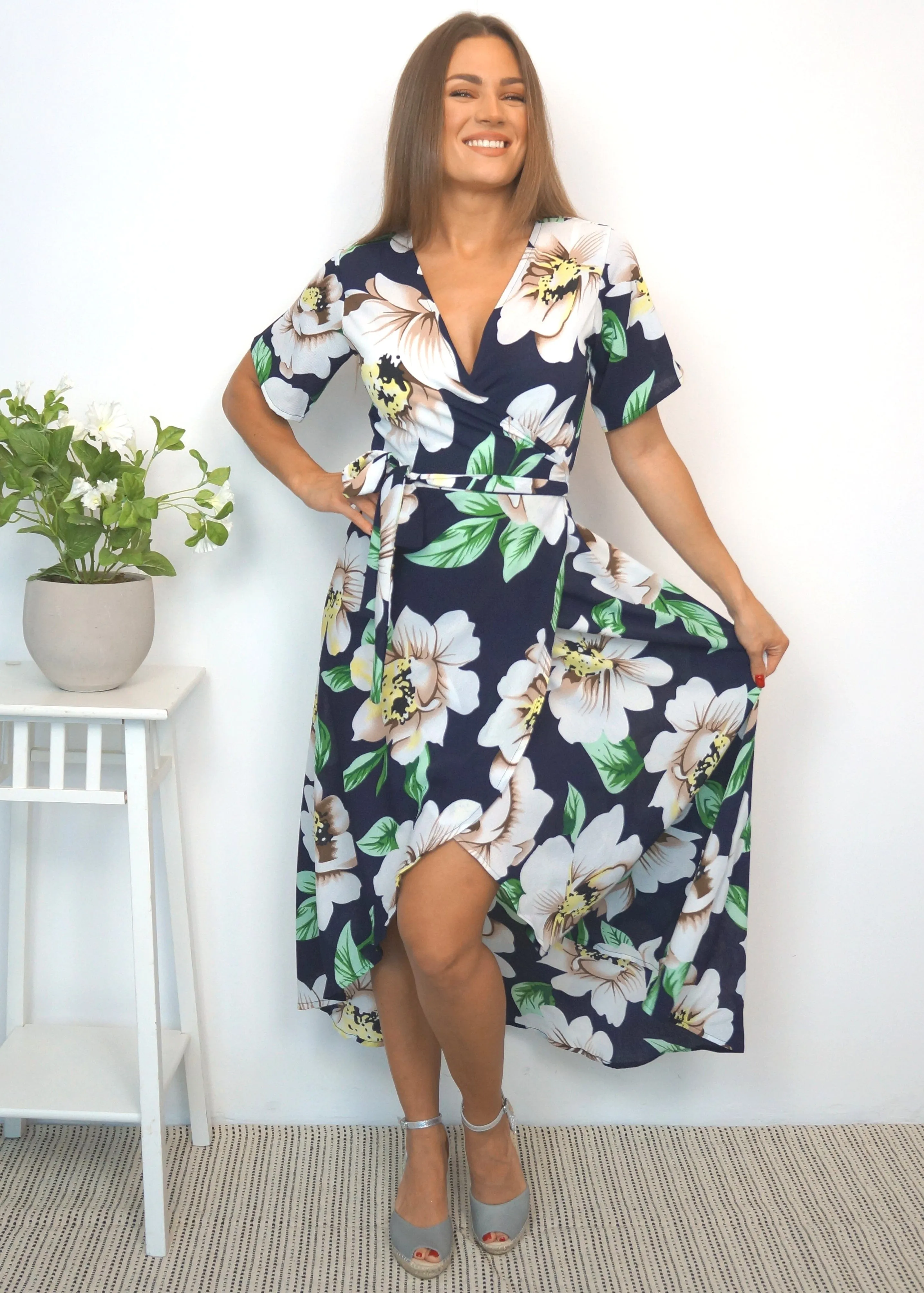 The Maxi Wrap Dress - Navy Garden