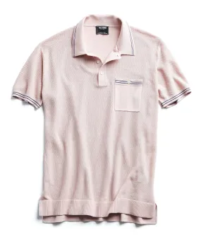 Tipped Cotton Silk Micro Mesh Tipped Polo in Pink