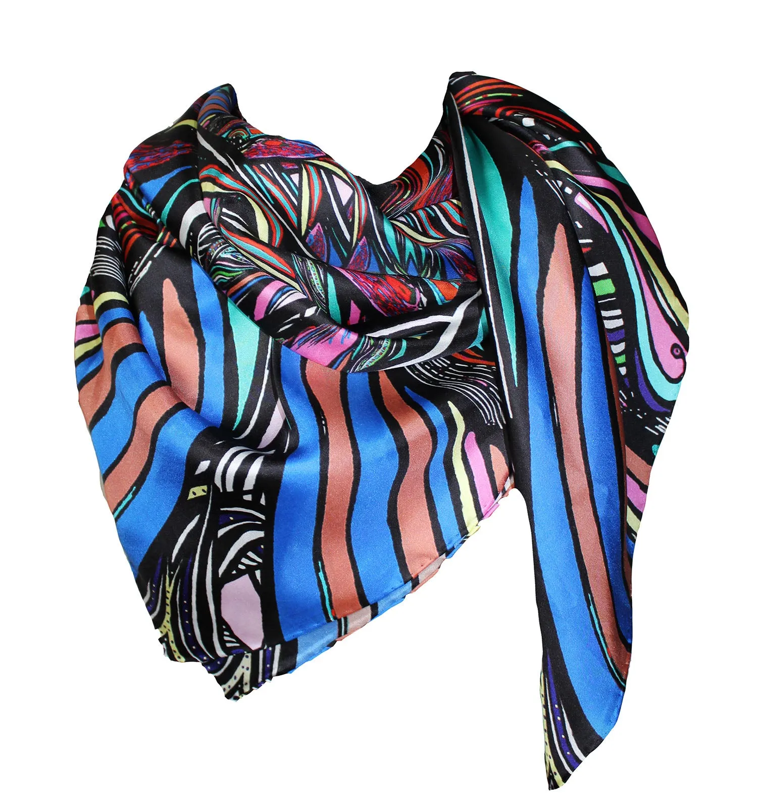 Two Birds in Blue, 110cm Square Silk Scarf