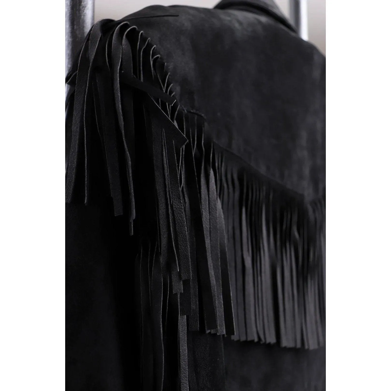 VAKKO 80's Black Suede Fringe Coat