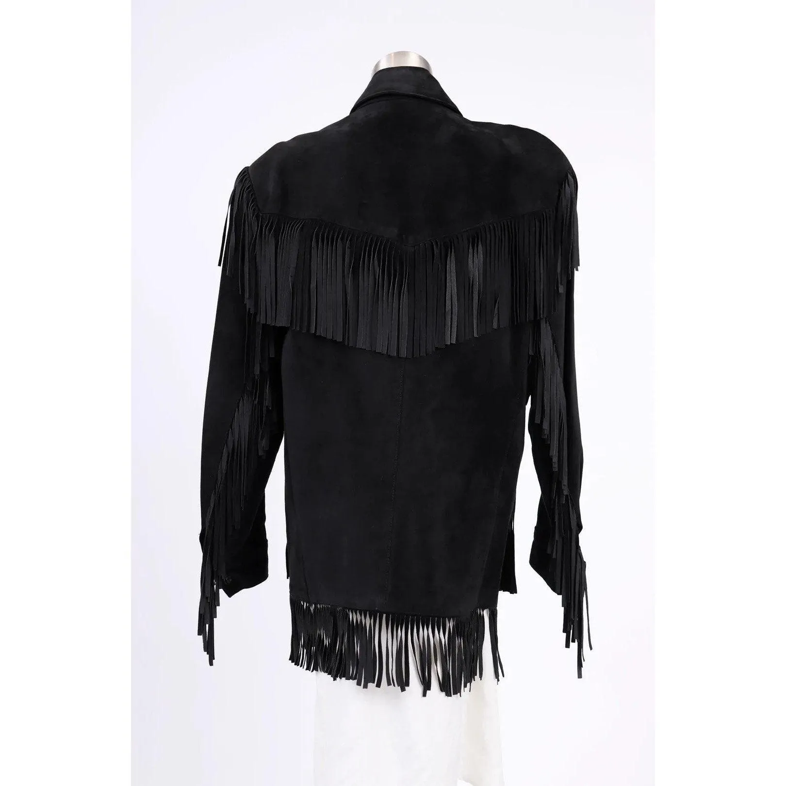 VAKKO 80's Black Suede Fringe Coat