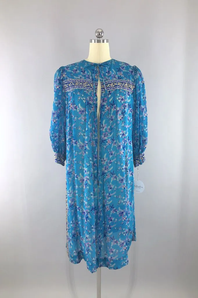 Vintage Turquoise Sequined Sari Robe