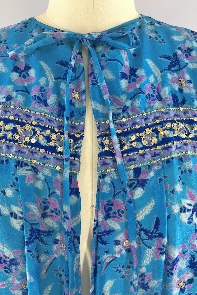 Vintage Turquoise Sequined Sari Robe