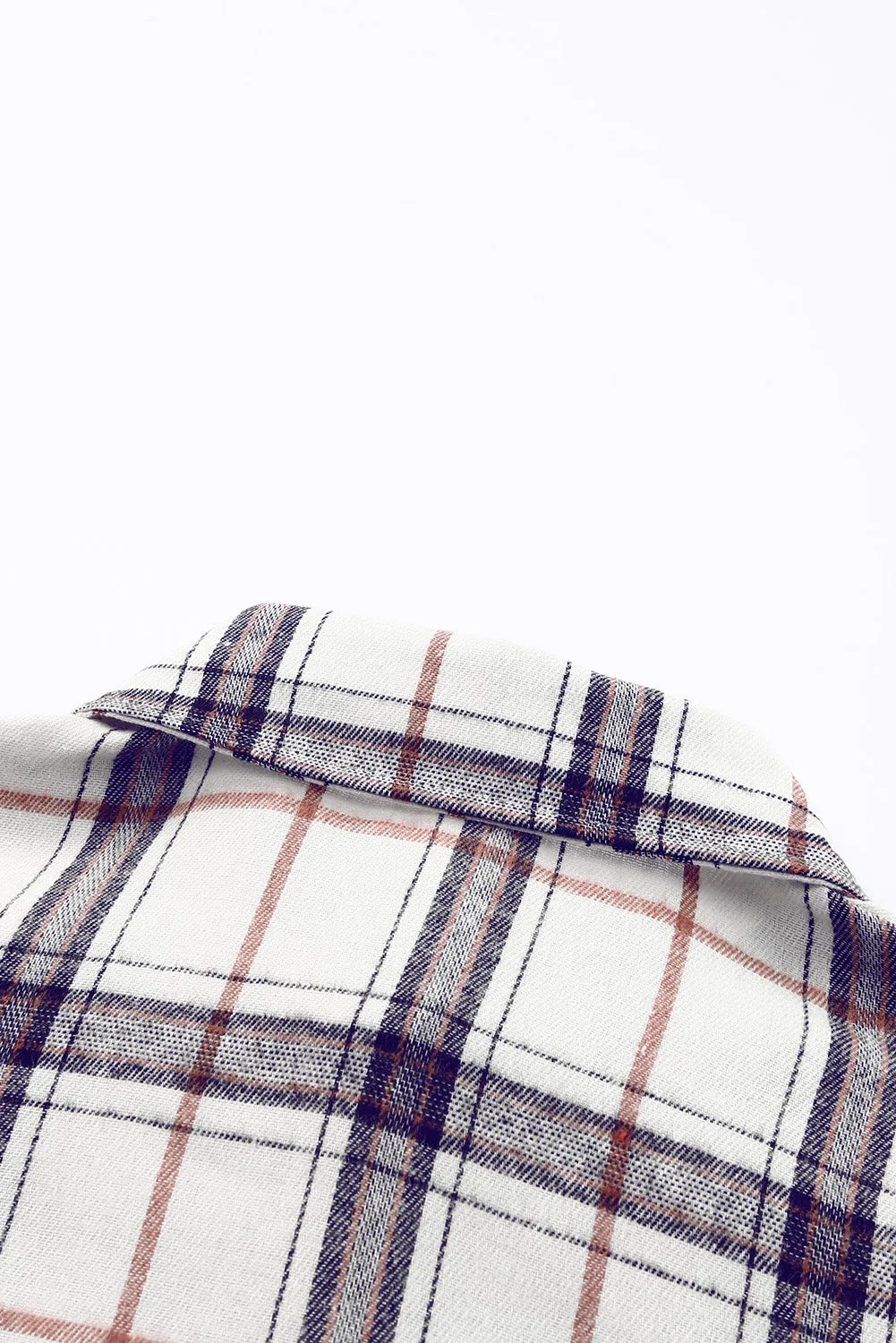 White Plaid Slits Bishop Sleeve Oversized Shacket