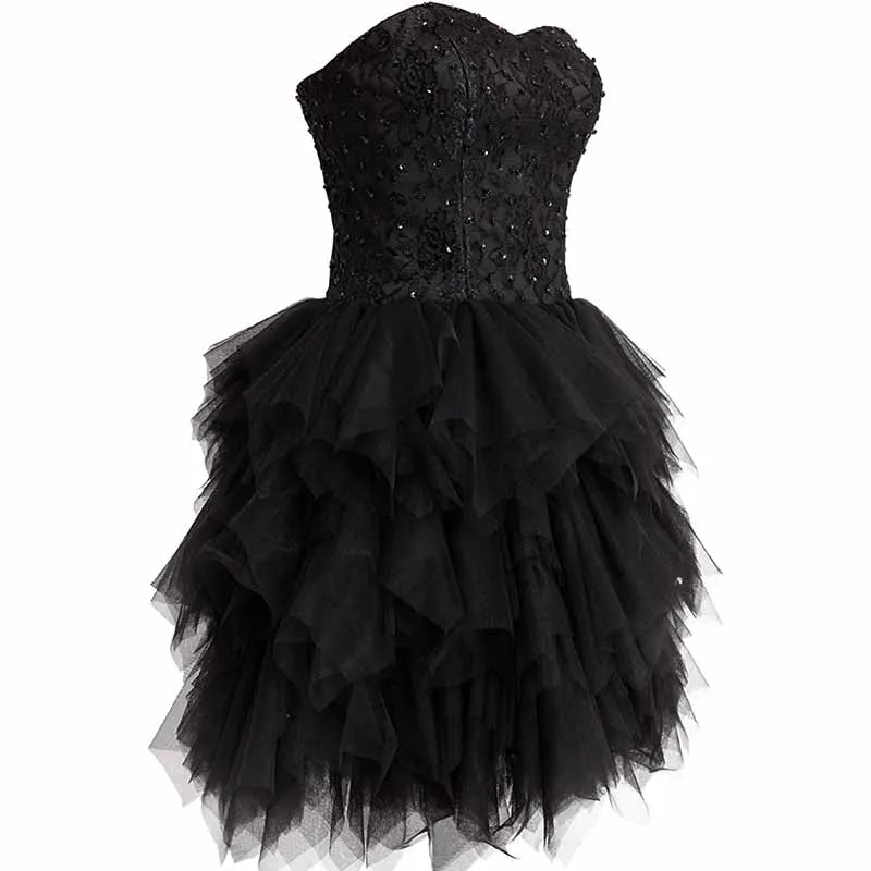 Women Black Gala Short Prom Tulle Strapless Evening Cocktail Party Homecoming Dress