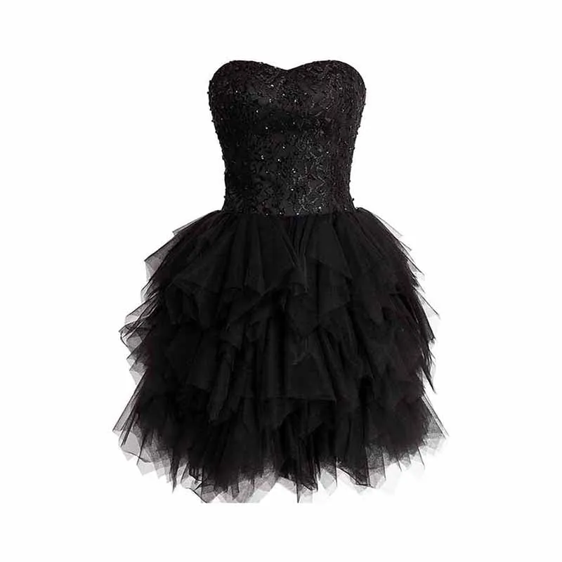 Women Black Gala Short Prom Tulle Strapless Evening Cocktail Party Homecoming Dress