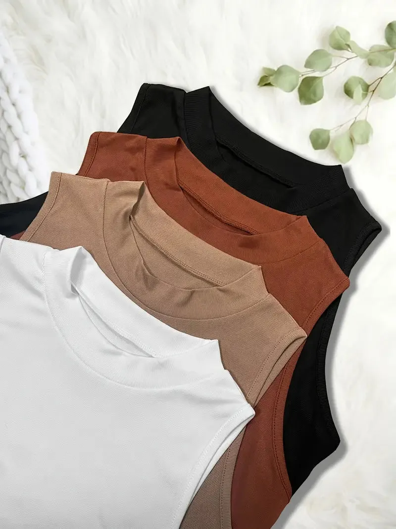 Women's Mock Turtleneck Sleeveless Crop Top / various colors