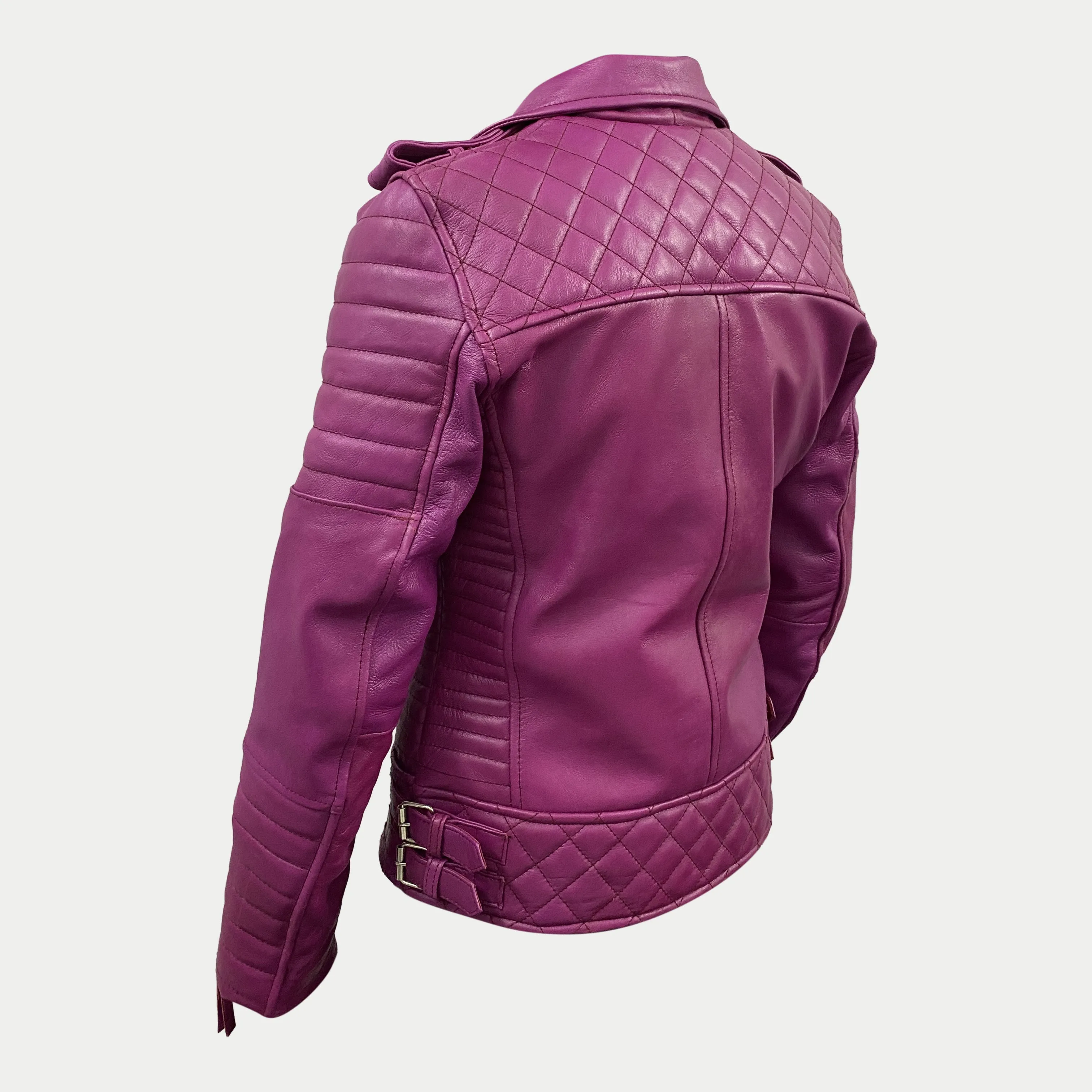 Women's Pink Padded Motorcycle Genuine Leather Biker Jacket