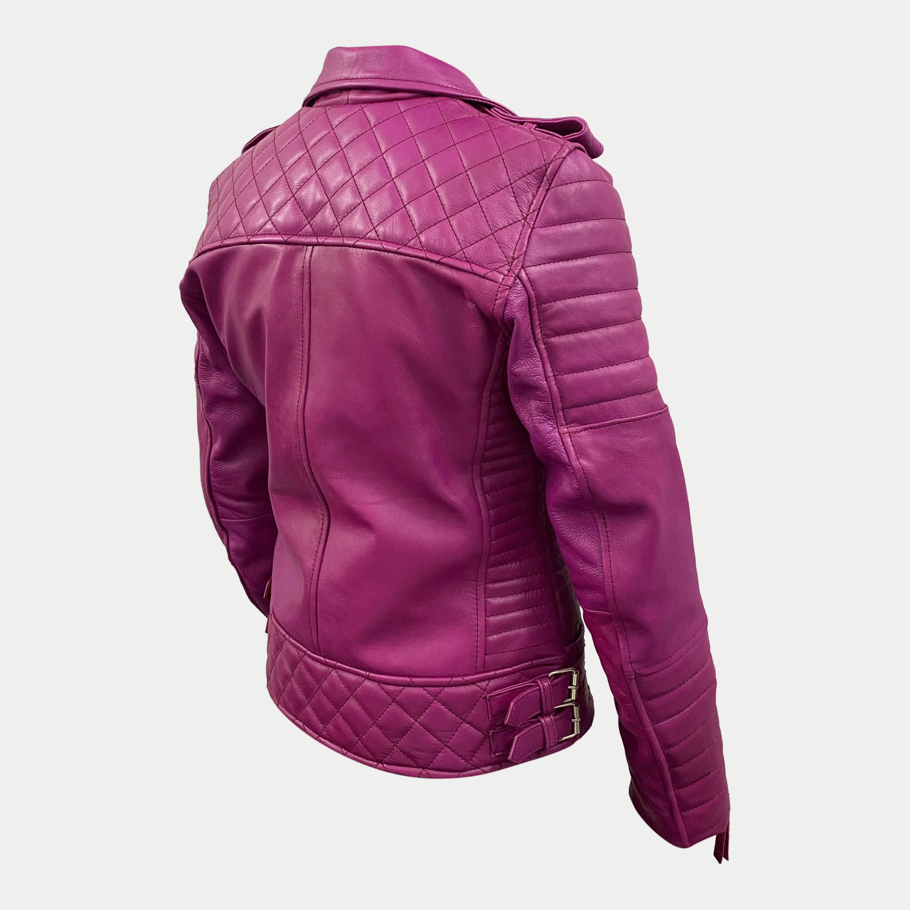 Women's Pink Padded Motorcycle Genuine Leather Biker Jacket