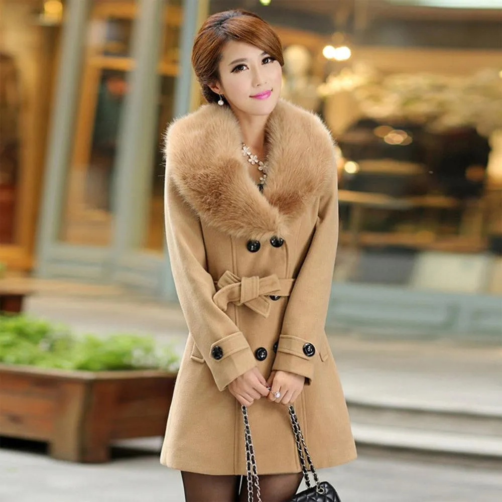 Woolen women coat double-breasted woolen coat